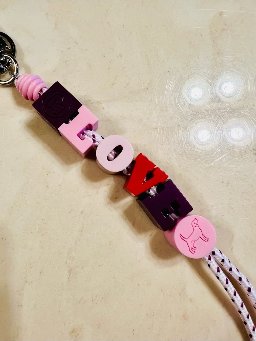 VICTORIA’S SECRET PINK Love Blocks Keychain Bag Charm Pink Lollipop Magenta Rose